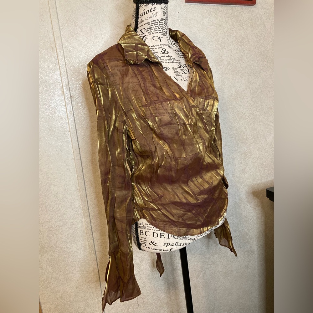 Vintage Fashion Bug Metallic Brown and Gold Wrap-Style Top size: XL - Picture 2 of 7